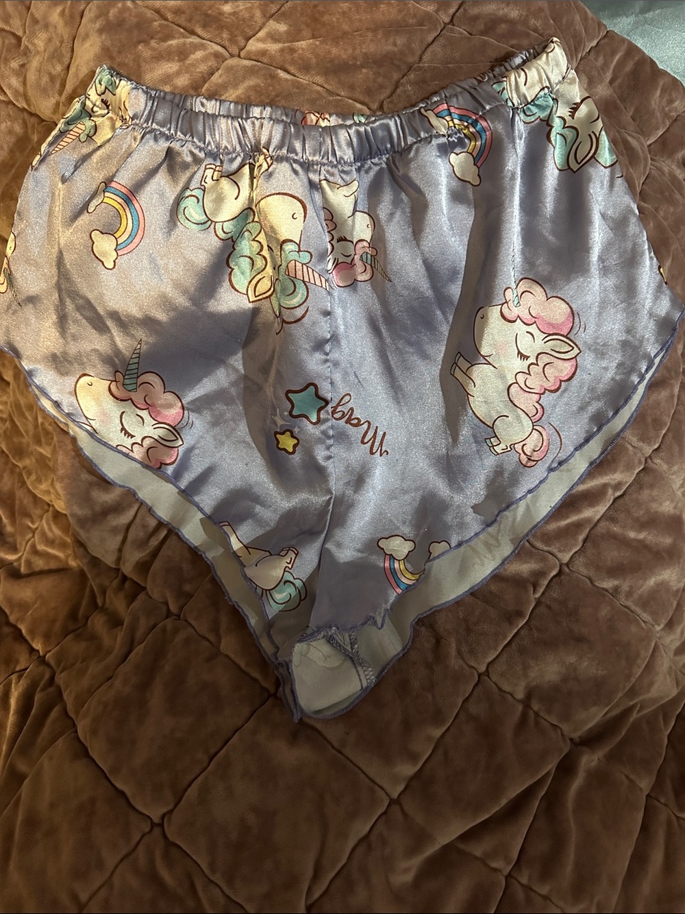 SO Lavender Unicorn Satin Shorts with Pastel Accents